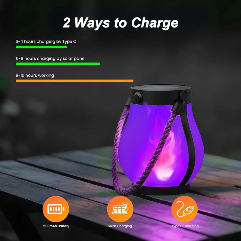 Hompavo Gen2 Solar Lanterns Outdoor Waterproof with Realistic Flickering Flame, Dual Charging (USB/Solar) & 2 Modes - Decorative Hanging/Table Lights for Patio Garden Porch Halloween Decor, 2/Purple - Image 4